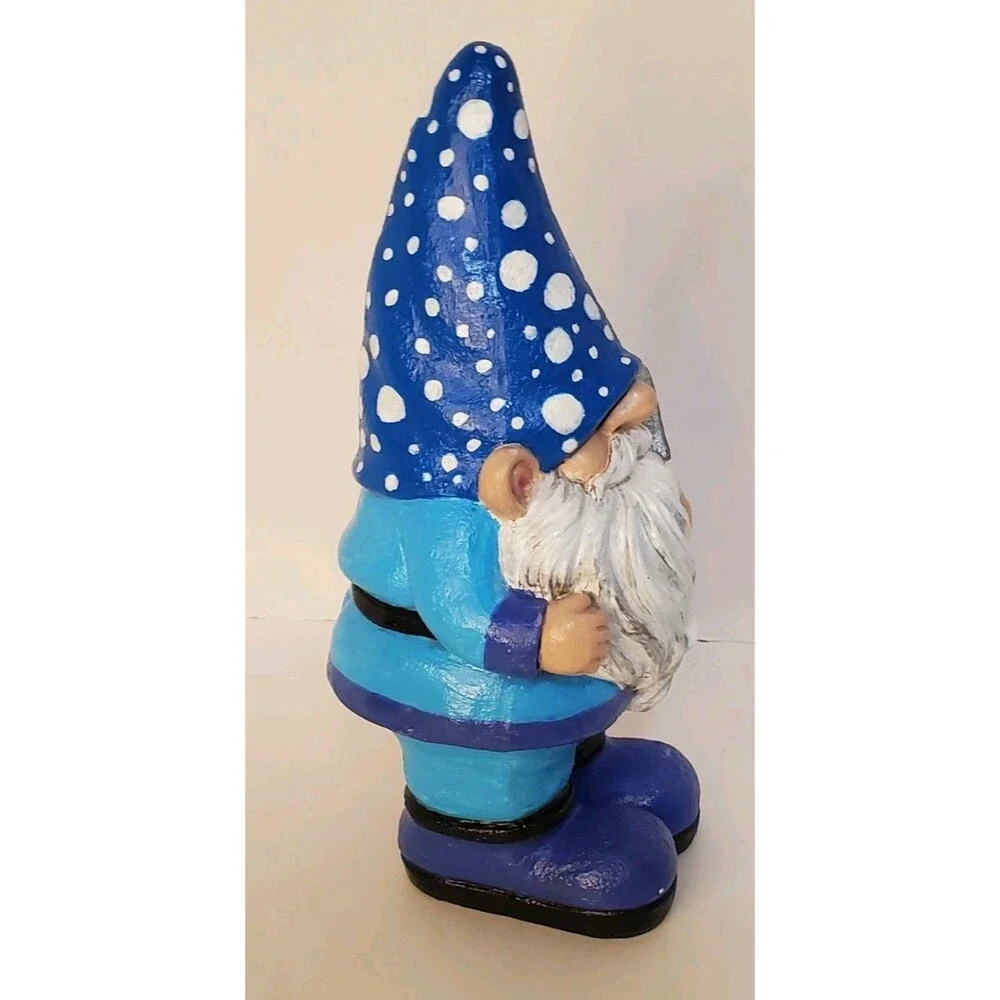 Hand Painted Garden Gnome Shovel Polka Dot Custom Art Statue OOAK 10